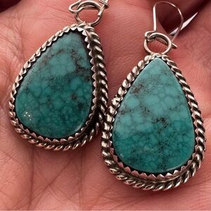 Sterling Silver Large Drop Turquoise Earrings